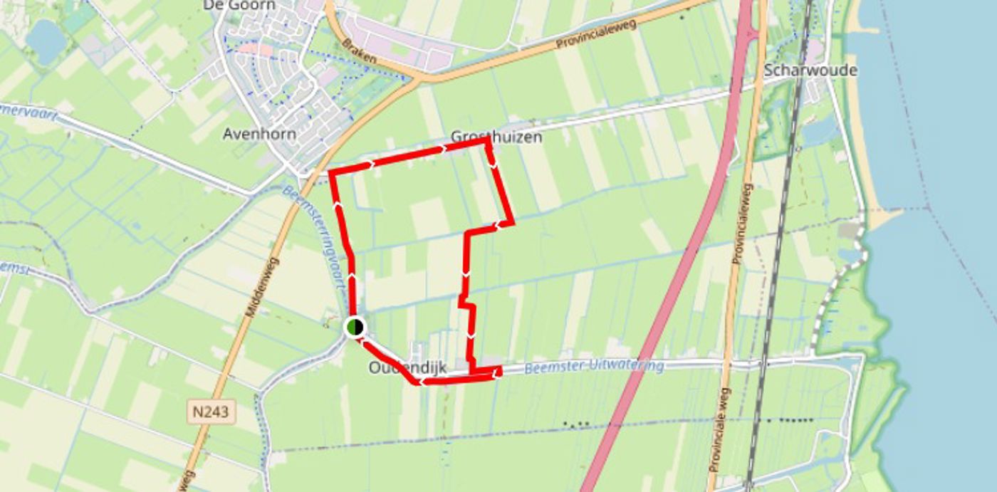 Wandelroute buutschooterpad Les Deux Ponts Wandelroute Buutschooterpad omgeving Oudendijk